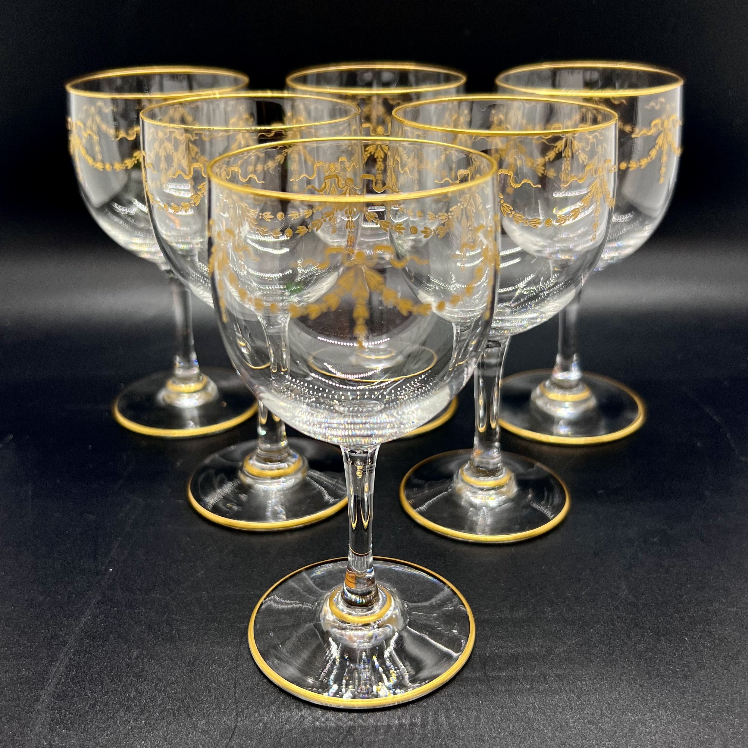 Baccarat Crystal Louis XVI, Antique Gold Gilded Cordial Glasses