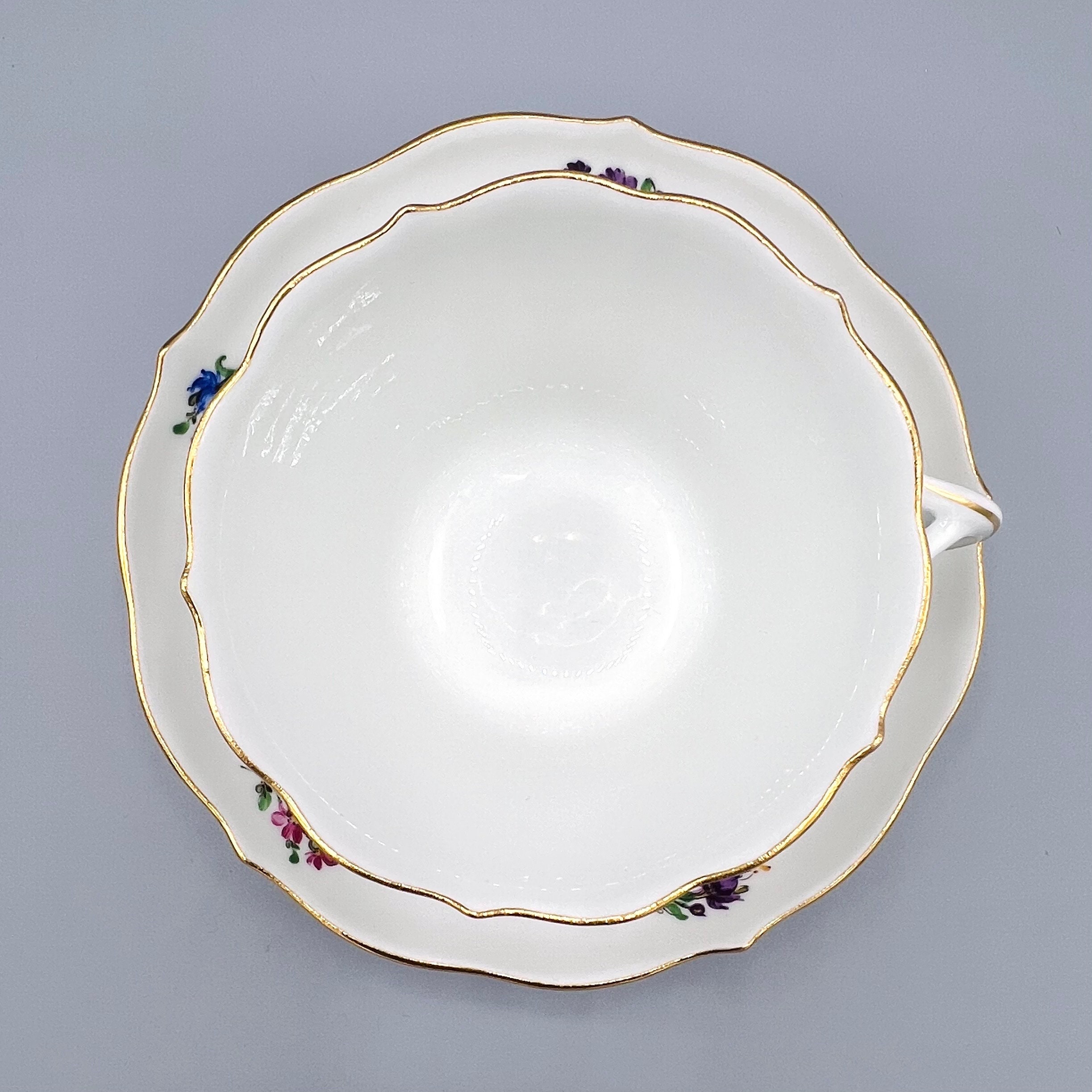 MEISSEN Porcelain Large Mocha CUP, Scattered Flower Cup and MEISSEN Porcelain Large Mocha CUP, Scattered Flower Cup and