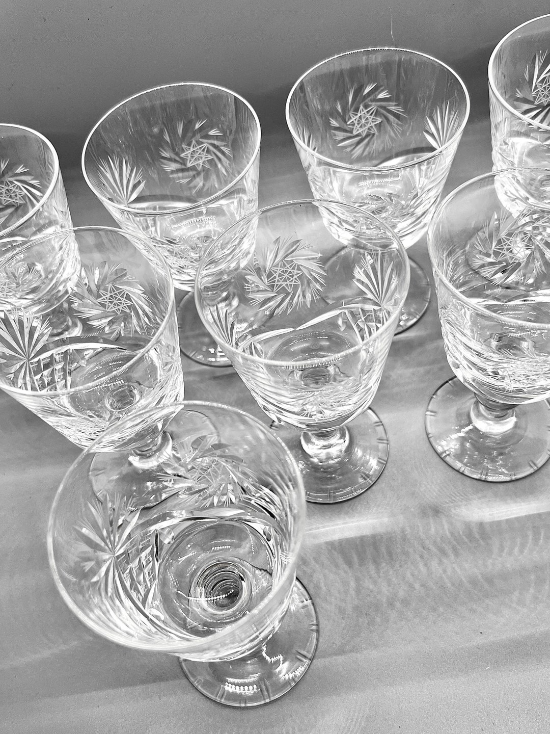 8 VINTAGE Diamond Fan Pinwheel Cut Crystal Glasses Pretty Etsy