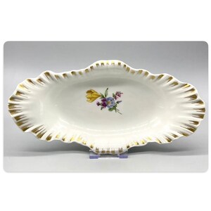 ANTIQUE KPM porcelain dish, Handpainted Gilt Floral Pattern scalloped rim, display plate serving bowl c1900,