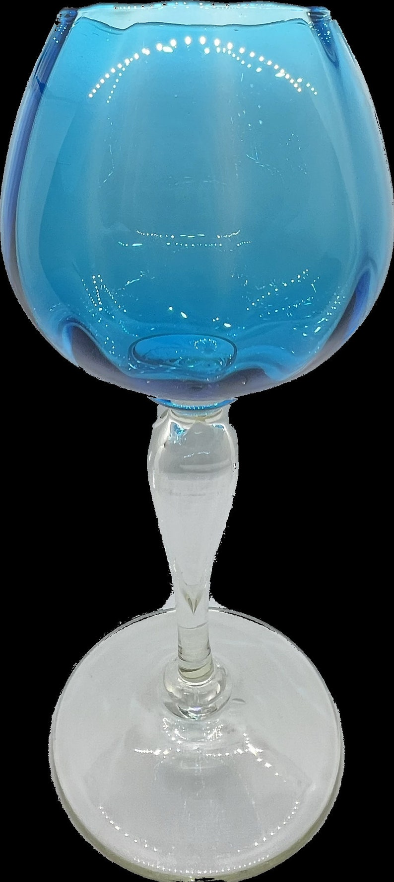 Vintage Blue Glass Vase, Empoli Glass VASE, Tall Mid Century Glass Vase