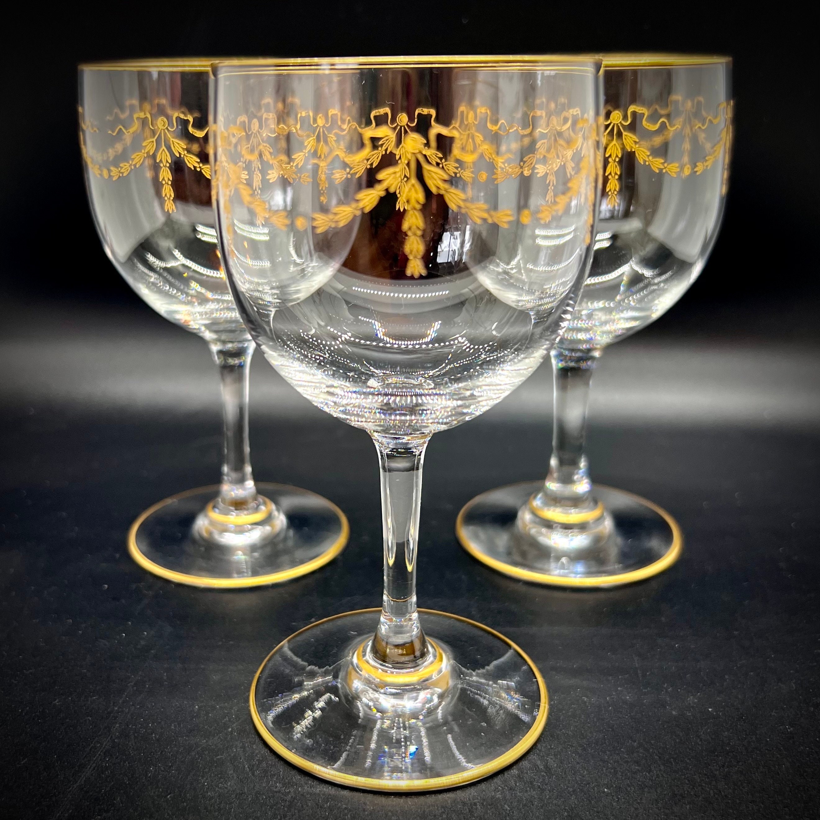 Antique Baccarat XVI Gilded Cocktail Glasses: Set of 3 Swag