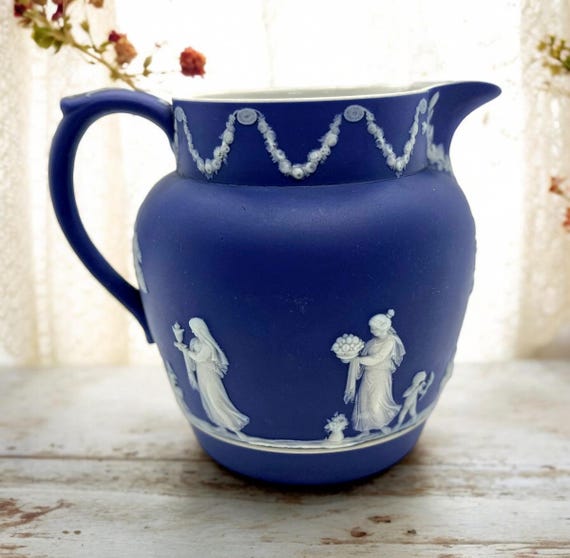 Antique Wedgwood Jasperware Jug: Prussian Blue Ceramic Pitcher - Etsy