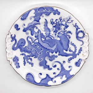 Plato vintage Royal Worcester Blue Dragon: Decoración de porcelana inglesa