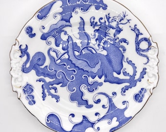 Vintage Royal Worcester Blue Dragon Plate: English Porcelain Decor