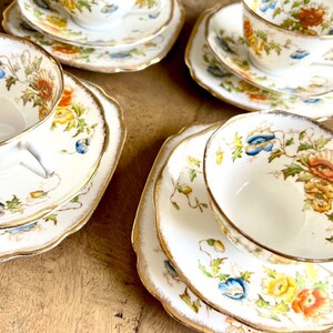 Vintage Royal Albert Tea Set: Floral Trio, Gold Gilt (4x)