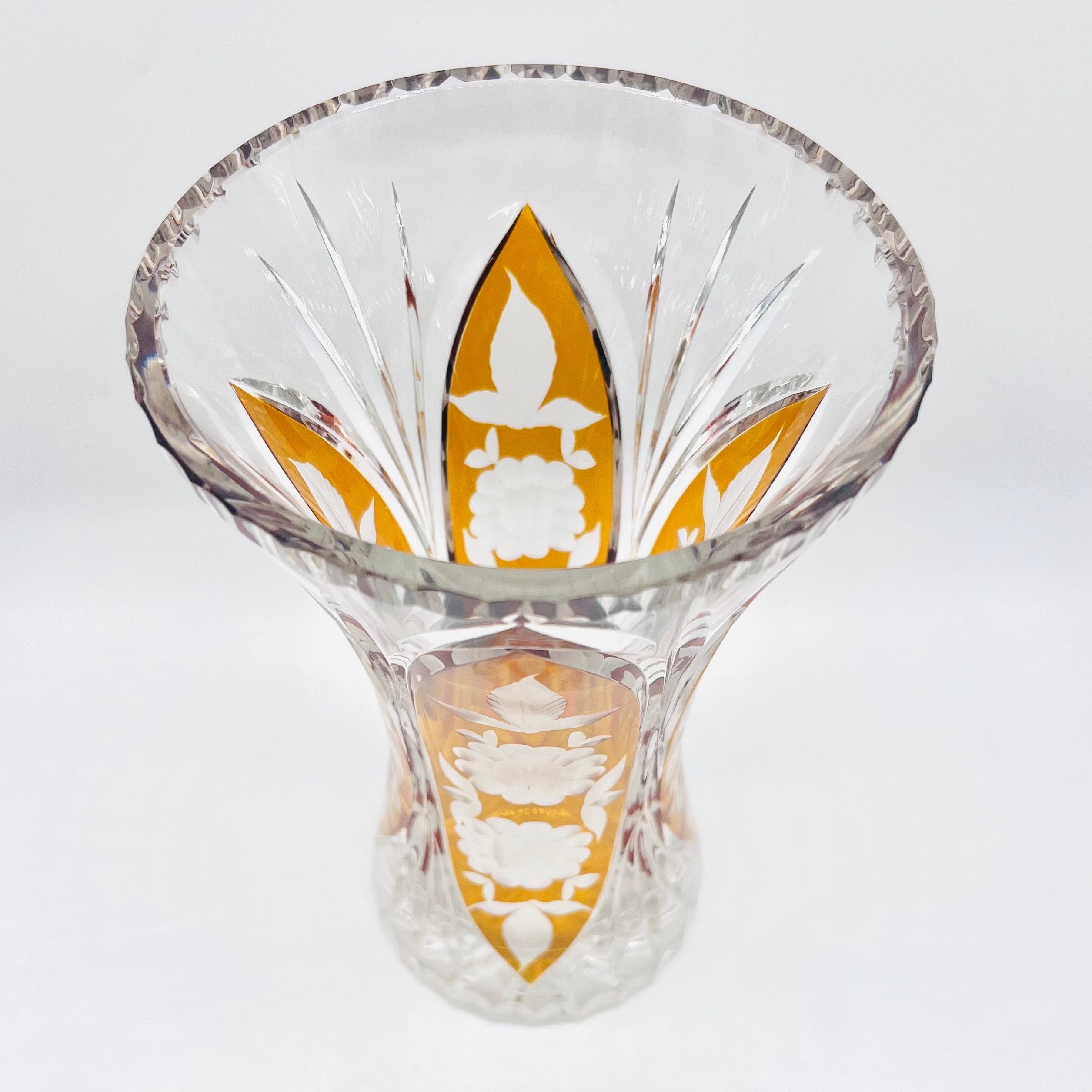 クリスタルガラス 花瓶 エッチング模様 国産 ガラス花瓶 クリスタル 蘭柄 M 14.5×14.5×23cm ガラス 花瓶