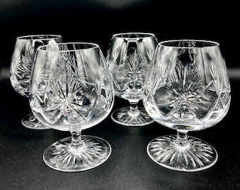 EDINBURGH CRYSTAL COGNAC glasses, Star of Edinburgh Pattern, Vintage cut crystal Brandy Glasses, Snifter balloon Glasses | signed