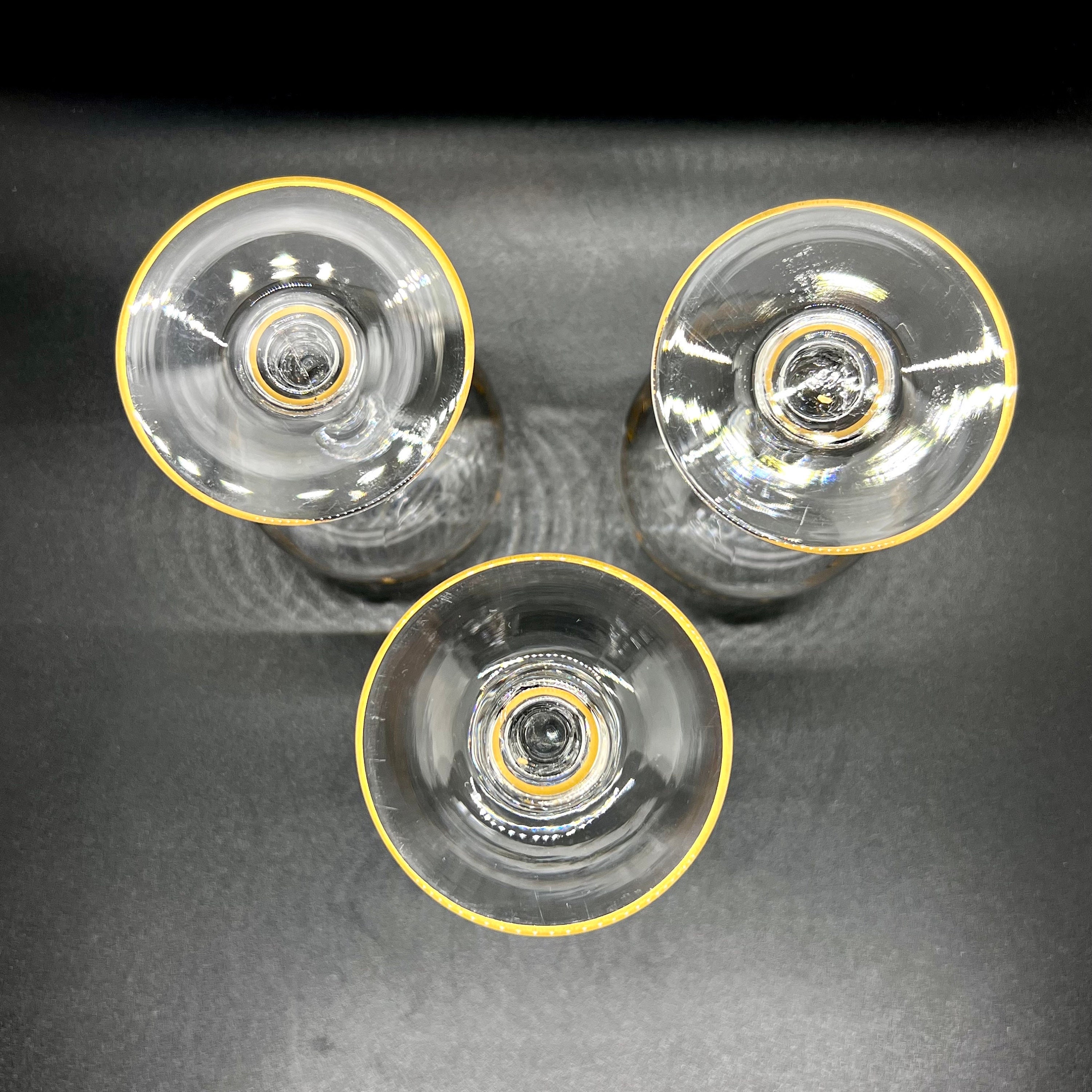 Antique Baccarat XVI Gilded Cocktail Glasses: Set of 3 Swag