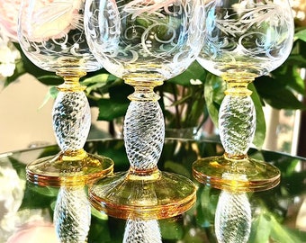 Vintage Theresienthal Roemer Weingläser: Amber Etched Cordials, 3er Set