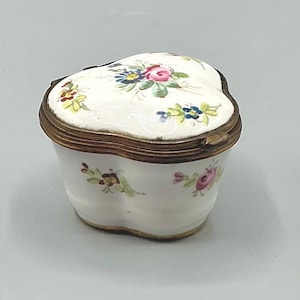 ANTIQUE SEVRES Porcelain Pill Box, Handpainted Floral design, Collectible , Signed Vincennes Mark