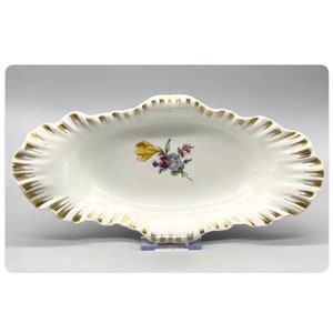 ANTIQUE KPM porcelain dish, Gilded Handpainted Floral Pattern display plate | Antique porcelain serving bowl c1900,