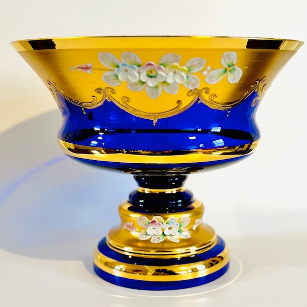 Schale aus MURANO-GLAS, Vintage-Blau, Salvadori Tre Fuochi | 24k Blattgold | Vintage Murano Wüstenschale | Tischdekoration für die Hochzeit, Dekorationsidee