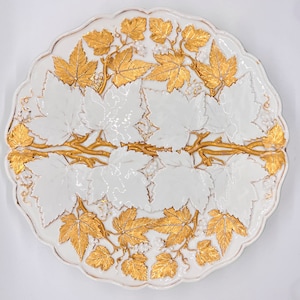 Meissen Porcelain Plate: Vine Relief & Gold Leaf Gilded Cabinet