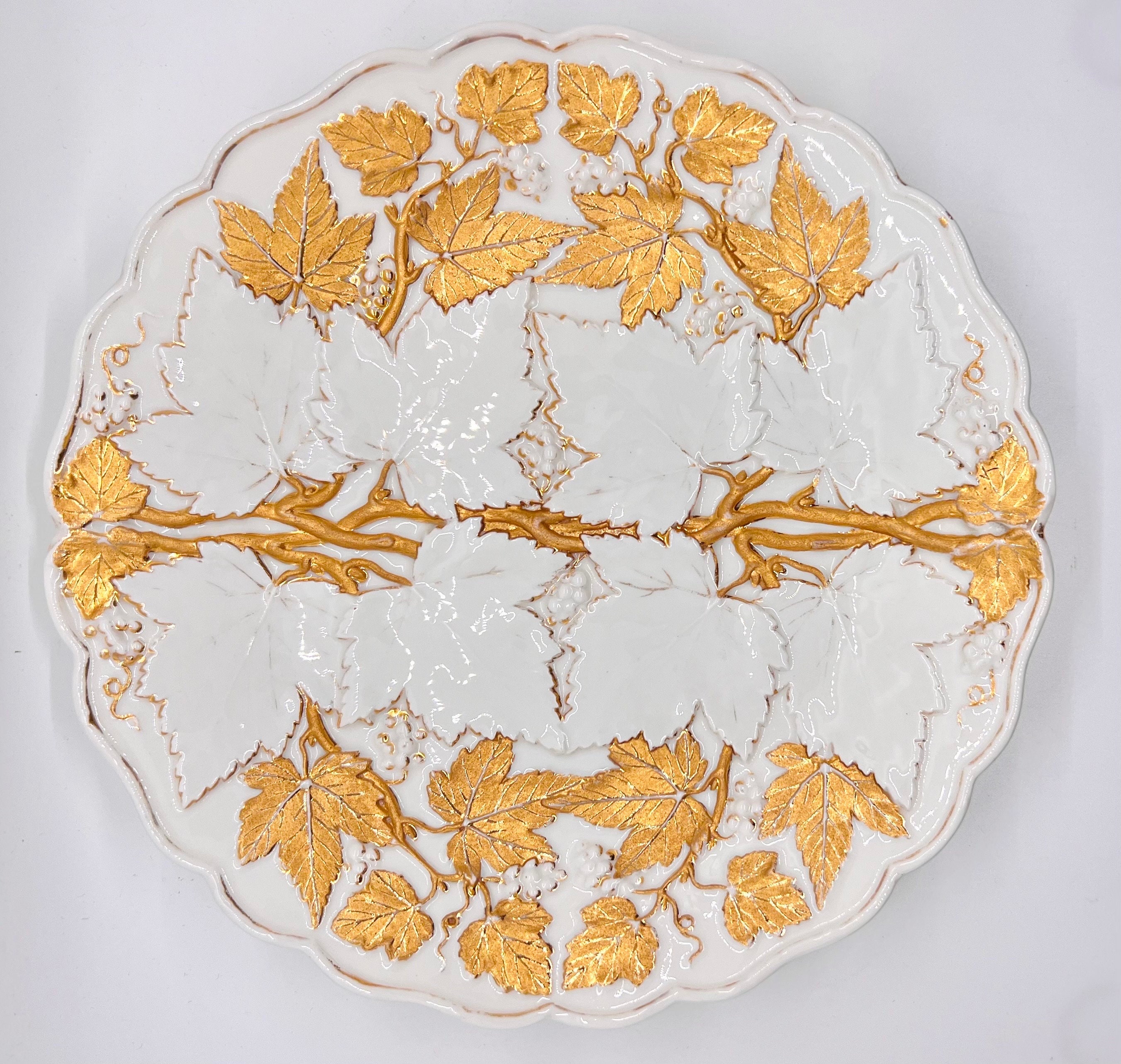 MEISSEN PORCELAIN Relief PLATE, Vine Relief & Gold Leaf