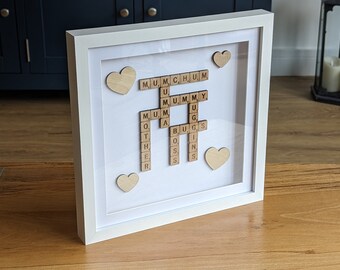 Scrabble word art in box frame - Great gift for Family, Valentines, Anniversary, Birthday, Wedding