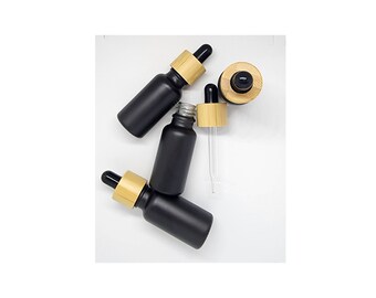 Matte Black Glass Dropper Bottles with Bamboo Cap (Set of 10)