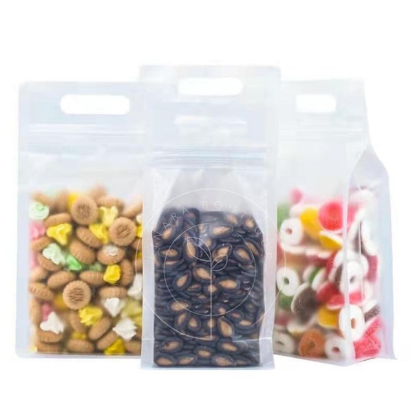 50 Pcs Flat Bottom Packaging Pouch, Frosted, Plastic Bag With Handle, FOOD Grade and BPA free, Heat Sealable