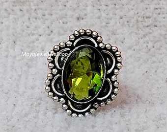 Natural green peridot Ring, 925 Silver Ring, Wedding Ring,  gemstone Ring, Handmade Ring, August birthstone, Statement Ring, Ring for women.