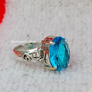 Anello di pietre preziose di topazio blu, gioielli per le donne, argento sterling 925, anello fatto a mano, anello di pietre preziose, pietra di nascita di novembre, regalo per la moglie.