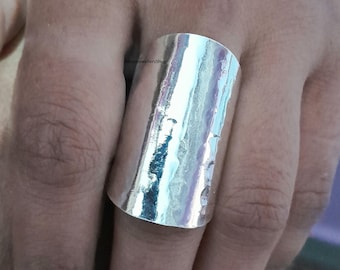 Hamrad sterlingsilverring i helfinger: Boho Statement-smycken