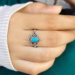 Marquise Shape Turquoise Ring, Statement Ring, Marquise Turquoise Ring For Women, Dainty Ring ,925 Sterling Silver Ring, Gift For Her.