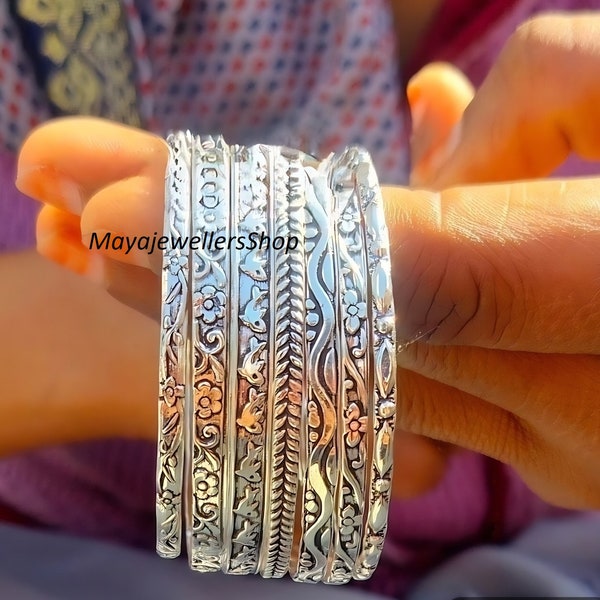 925 Sterling Silver Bangles, Set Of 7 Bangles ,Designer Bangles, Handmade Bangle, Stackable Bangle,7 Day Bangles ,Bangle for Her/him.