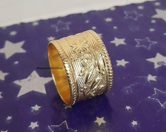 Flower Gold Plated Band: Art Nouveau 925 Silver Wedding Ring