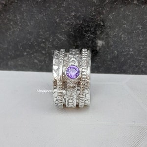 Amethyst Spinner Ring: Sterling Silver Meditation Worry Ring
