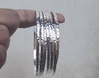 Set di 7 bracciali in argento sterling martellato - Gioielli fatti a mano impilabili