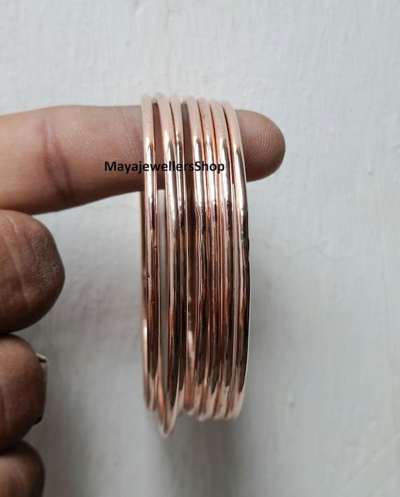 Pure Copper Bangles: Set of 9 Simple Stacking Bracelets