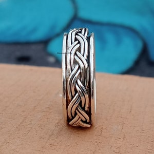 925 Sterling Silver Spinner Ring, Fidget Ring, Oxidized  Band Ring, Braid Design Ring, Anxiety Ring, Women Ring ,Gift For Her.