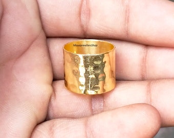 Hammered Gold Plated Band Ring* Chunky Ring* Cigar Band Ring *Thick Band Ring* Wide Band Ring*Gold Thumb Ring*Women Ring* Wedding Gift.