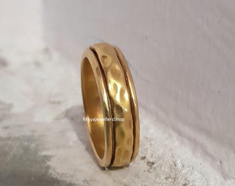 Hammered 14K Gold Plated Spinner Ring: Anxiety Worry Ring