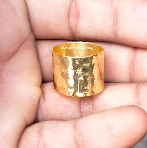 Hammered Gold Plated Wide Band Ring – 925 Stamp