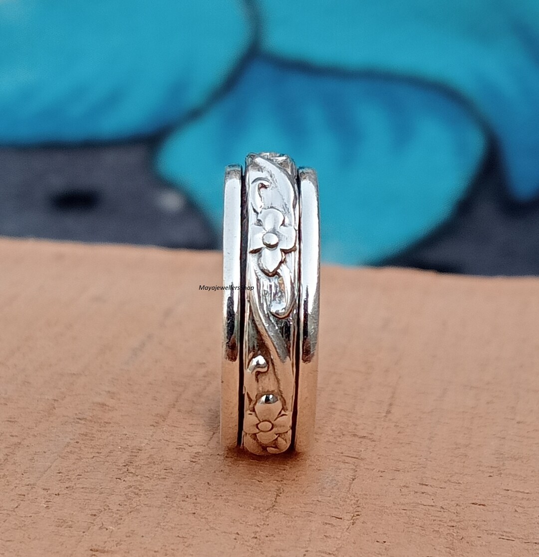 Sterling Silver Spinner Ring: Floral Fidget, Worry Ring - Etsy