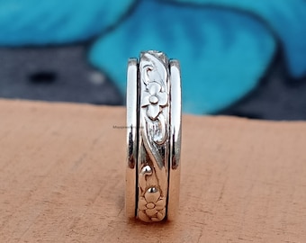 Sterling Silver Spinner Ring: Floral Fidget, Worry Ring