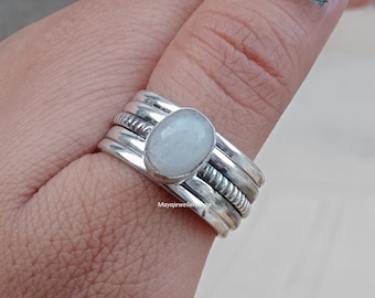 Natural Moonstone Sterling Silver Spinner Ring: Anxiety Fidget Jewelry