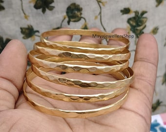 Handmade Hammered Gold Bangles - Set of Six Stacking Bracelets