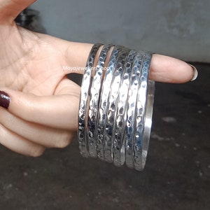 Pulseiras de prata esterlina 925 marteladas, conjunto de 7 pulseiras, pulseira feita à mão, pulseira empilhável, pulseiras de 7 dias, pulseiras de empilhamento, pulseiras de prata.