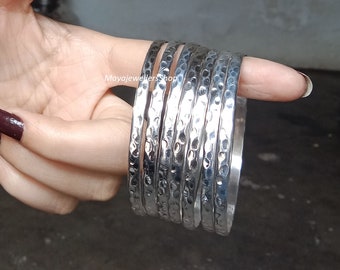 Hammered 925 Sterling Silver Bangles ,Set Of 7 Bangles , Handmade Bangle, Stackable Bangle,7 Day Bangles, Stacking Bangles, Silver Bangles .