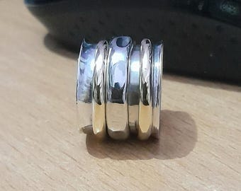 925 Sterling Silver Spinner Ring: Hammered Meditation Fidget Ring