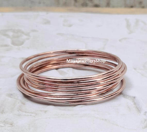 Pure Copper Bangles: Set of 9 Simple Stacking Bracelets