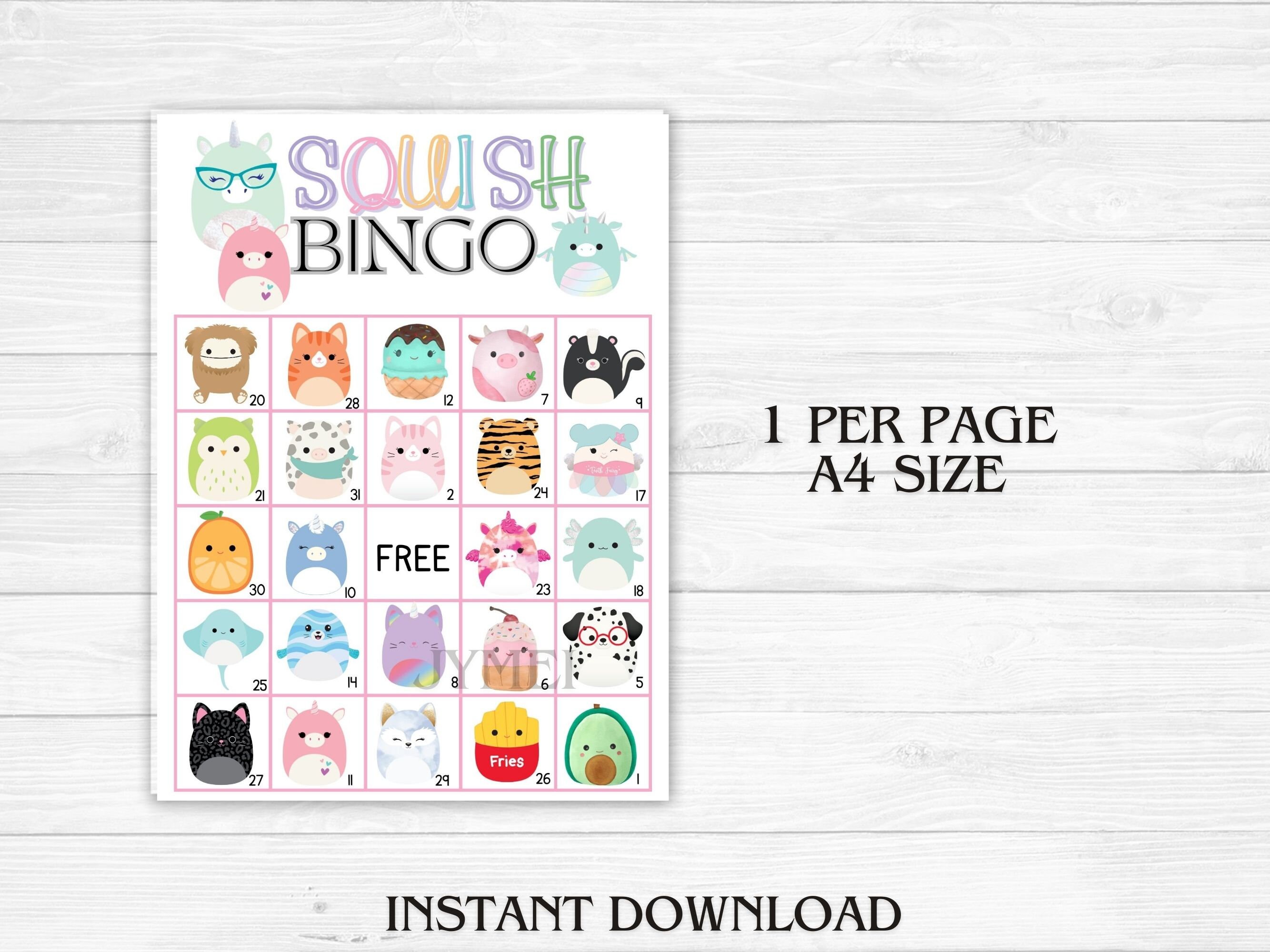 Kids Bingo Printable Squish Birthday Party Activity Squish Bingo School ...