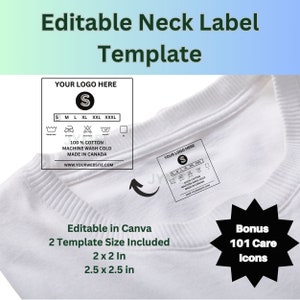 T-Shirt Label Template | Editable Neck Label Template | Shirt Label PNG | Neck Label Tag | Garment Care Tag | Wash Instruction