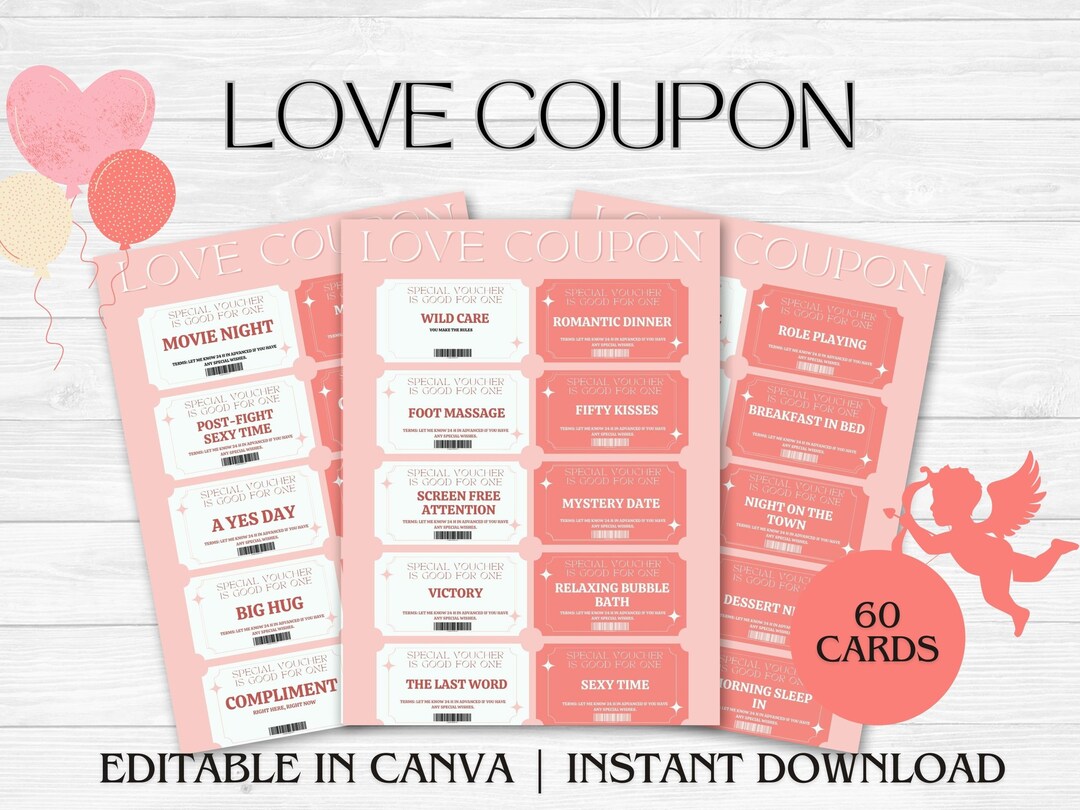 Printable Love Coupon Book for Her &amp; Him, Editable Love Coupon Book, Valentine's Gift ...