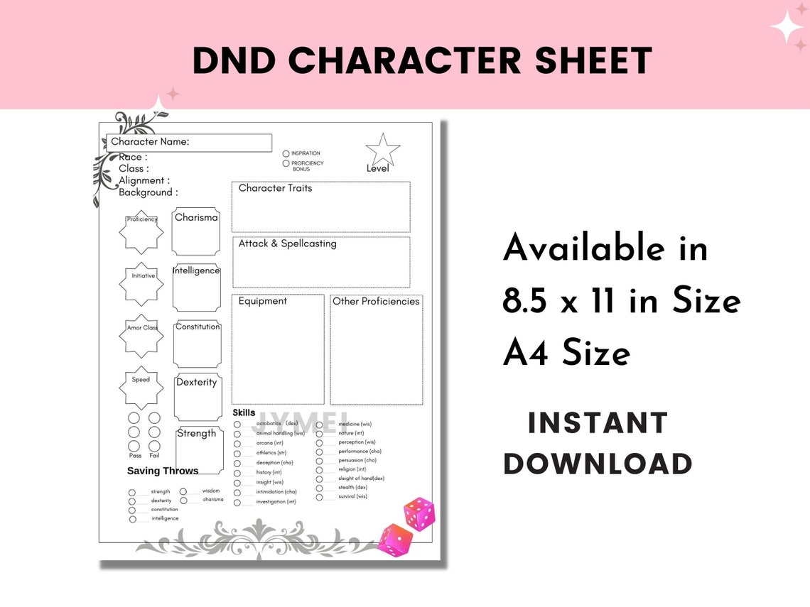 Dnd Character Sheet | Printable Dnd 5e Character Sheet PDF | Custom ...