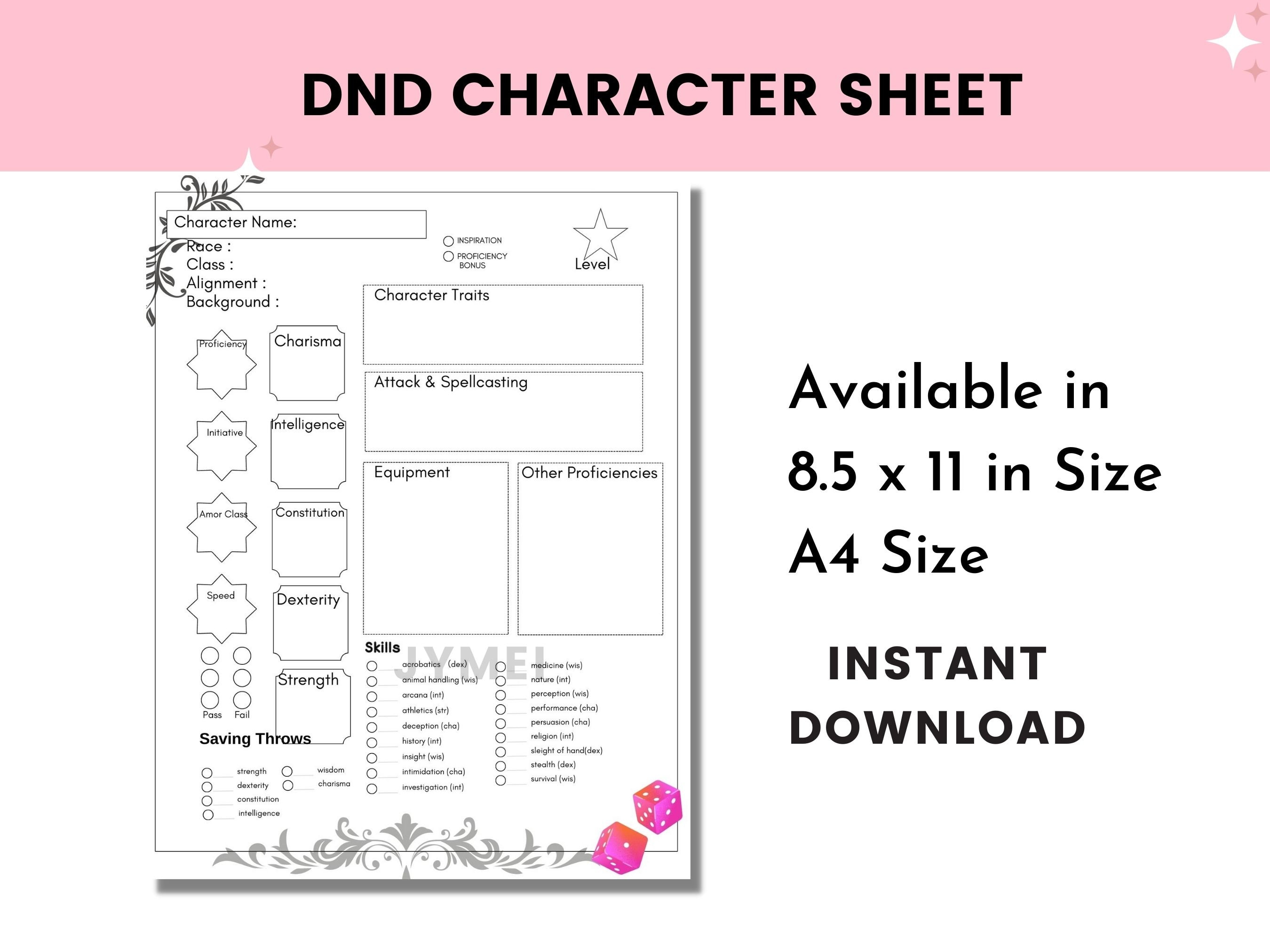 Dnd Character Sheet Printable Dnd 5e Character Sheet PDF Custom Dnd Character Sheet Printable Dnd 5e Character Sheet PDF Custom