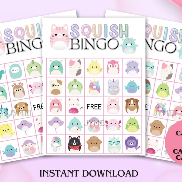 Printable Squish Bingo, Birthday Game, Squish Party Game, School Game, Kids Bingo