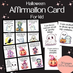50 tarjetas de afirmaciones positivas para que los niños desarrollen confianza y entusiasmo / Tarjeta de afirmación imprimible / Tarjeta de memoria para niños / Halloween